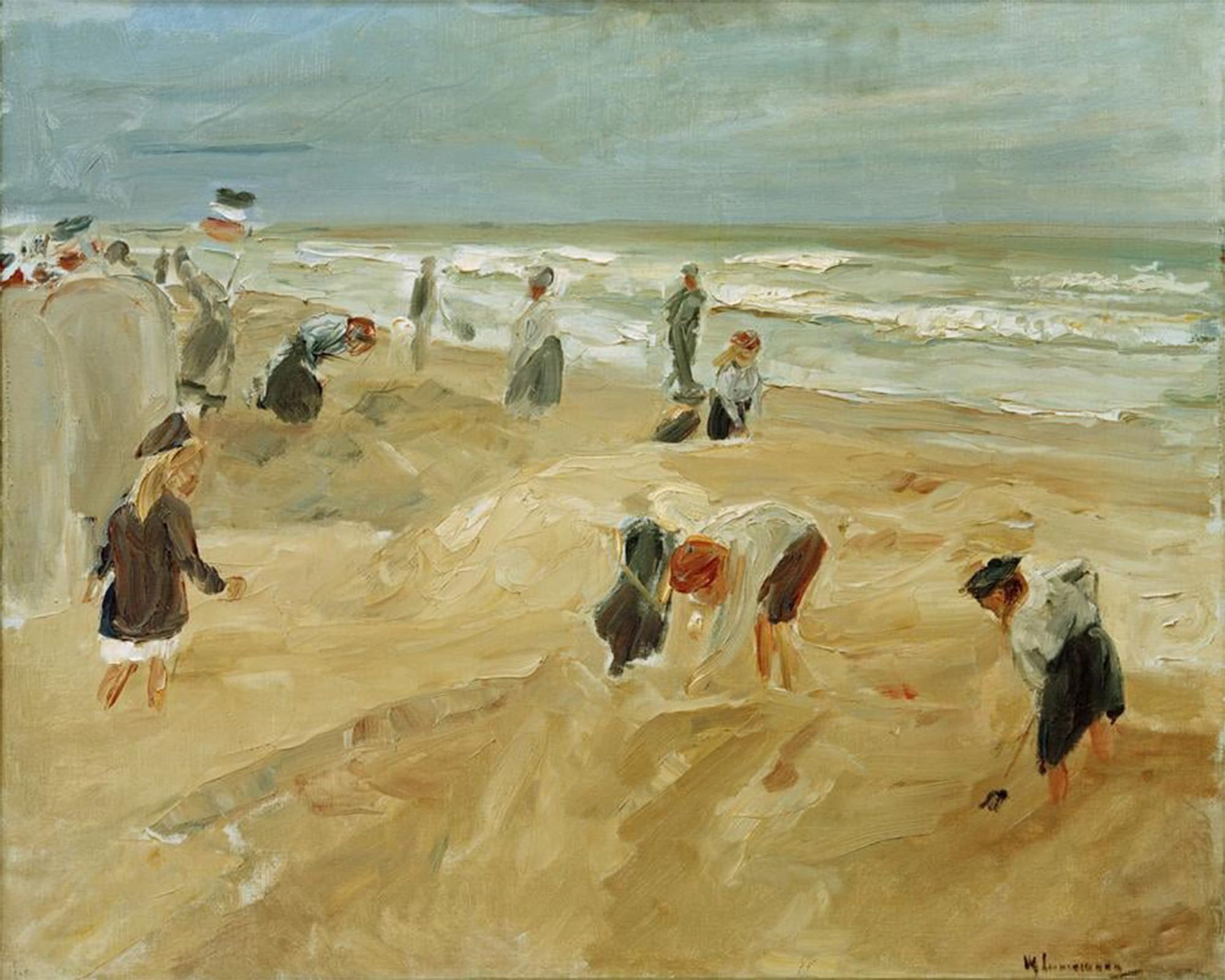 SERENDIPITP Retro Picture Poster Wall Art Pictures Painting Children playing on the beach of Noordwijk beach scene in No by Max Liebermann Wall Art Canvas Print for Wall Decor 60x90cm