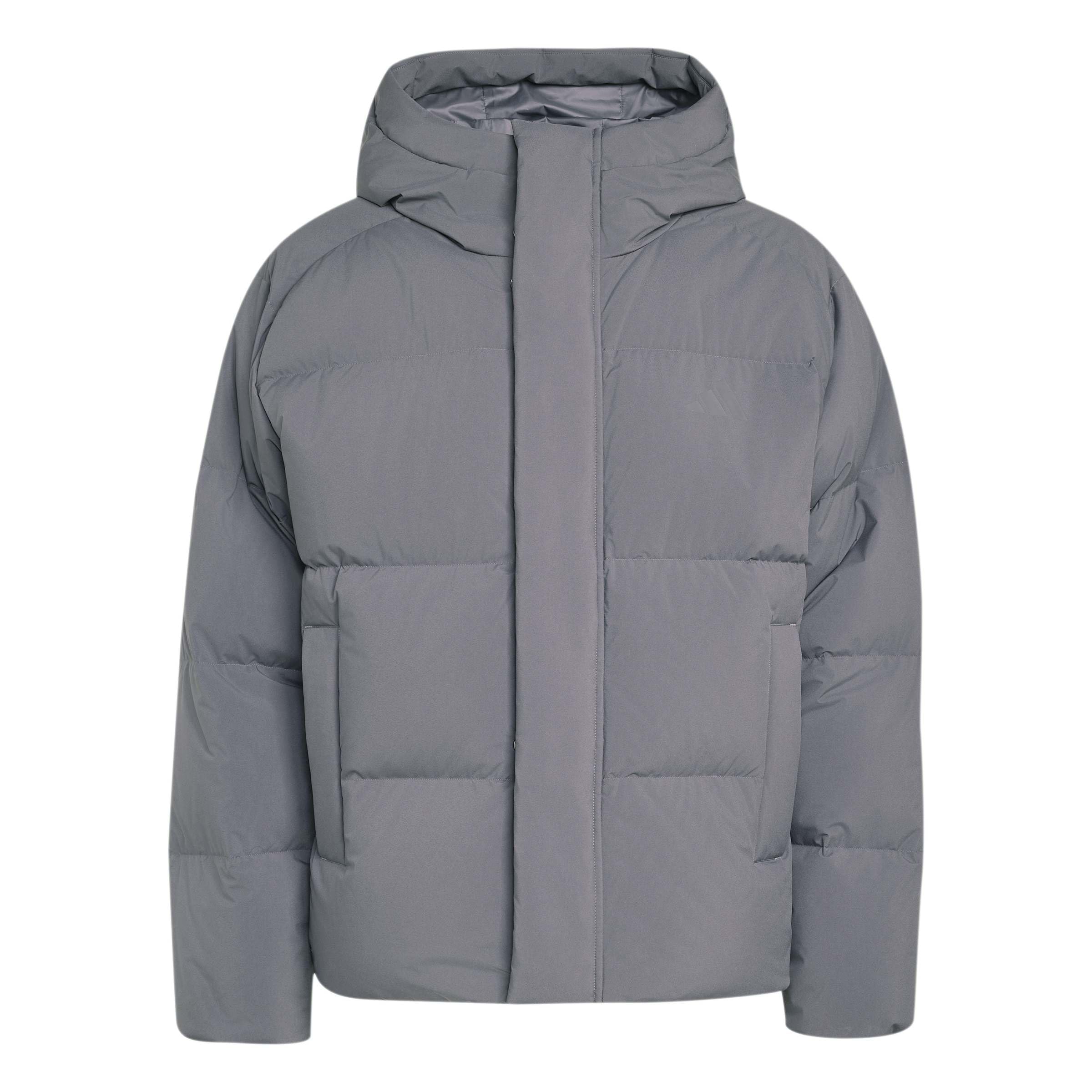 adidas Men's Helionic Down Puffer Hooded Coat, grey five, M