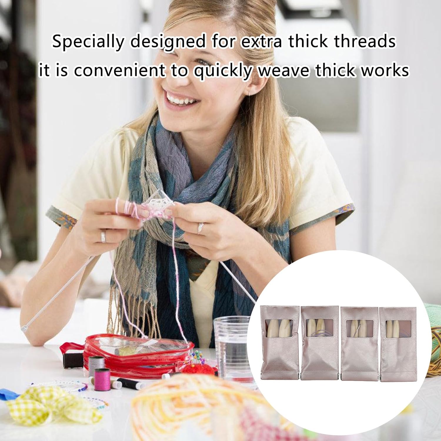 1Pair Large Circular Wood Knitting Needle Set with 80cm Cable Interchangeable Circular Knitting Needle for Professional