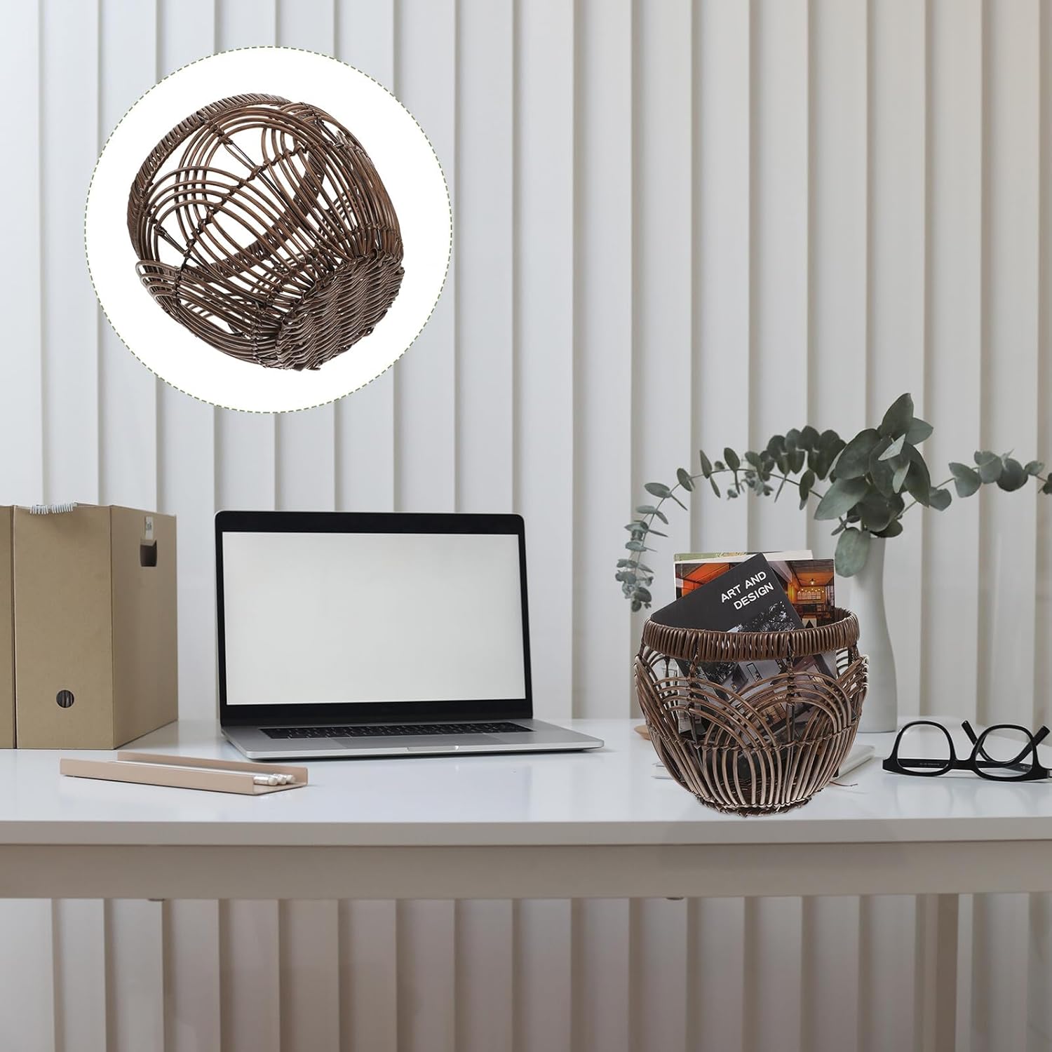 VICASKY Woven Storage Basket Household Organizer Basket Pp Tube Braided Brown 26x15x25cm for Kitchen Bathroom Storage