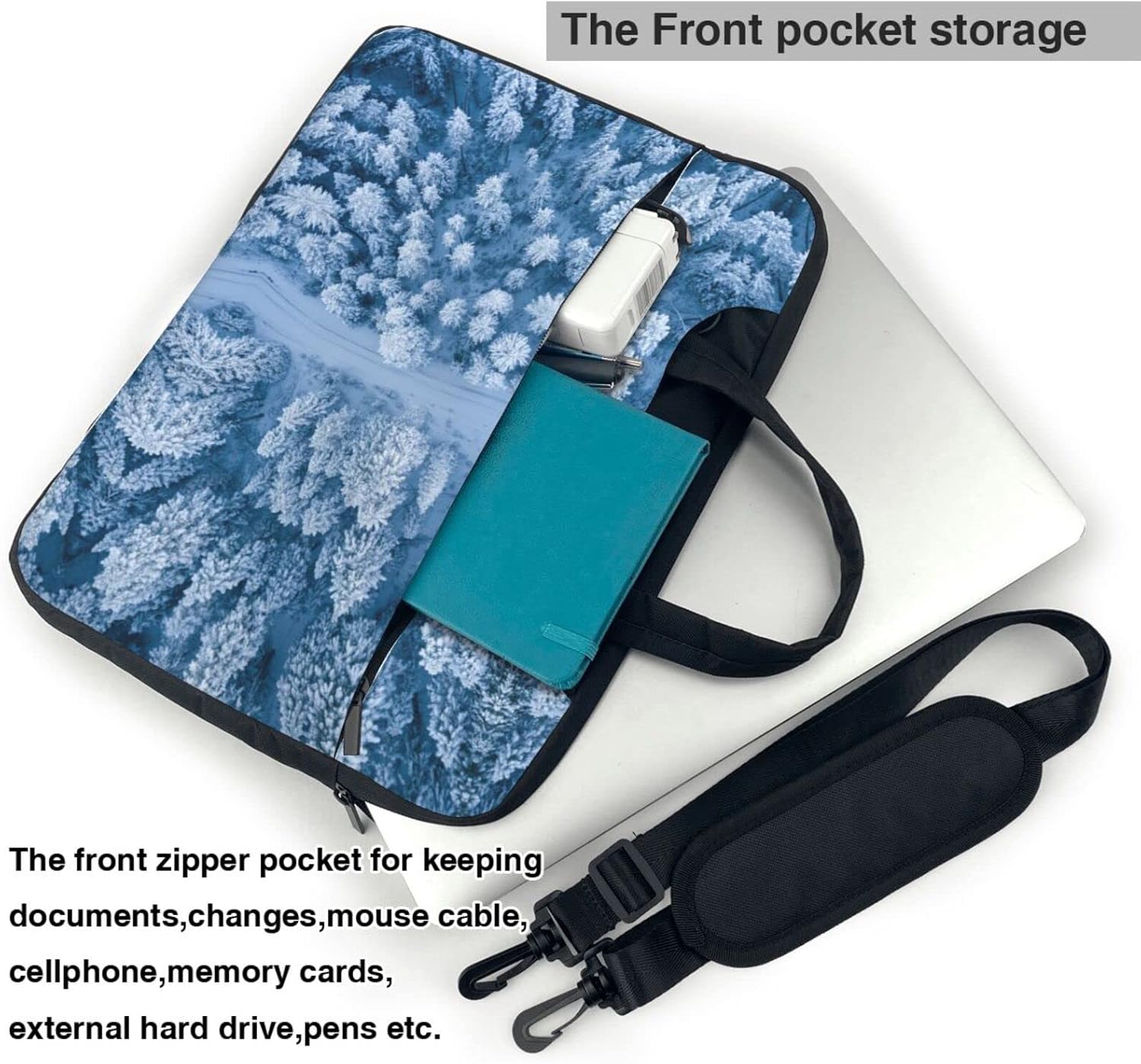 Winter Background Printed Laptop Bag Tote Shoulder Briefcase Messenger Bag For Unisex Business Office Work Bag