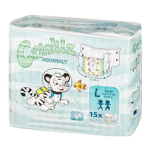 Crinklz Tab-Style Briefs Adult Printed Diapers, Aquanaut, Large, Pack/15 - Large, 15 Count