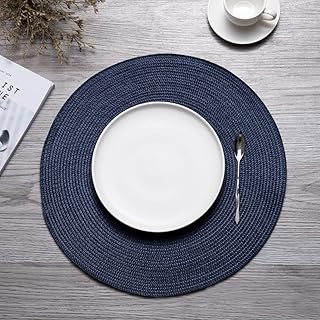 ランチョンマット 円形 防汚 断熱 滑り止め ランチマット コースター 卓上飾り 生活雑貨 ダイニング おしゃれ 水洗い 清潔簡単 クリスマス パーティー 誕生日 家庭 レストラン用 6枚セット (ダークブルー 6枚)