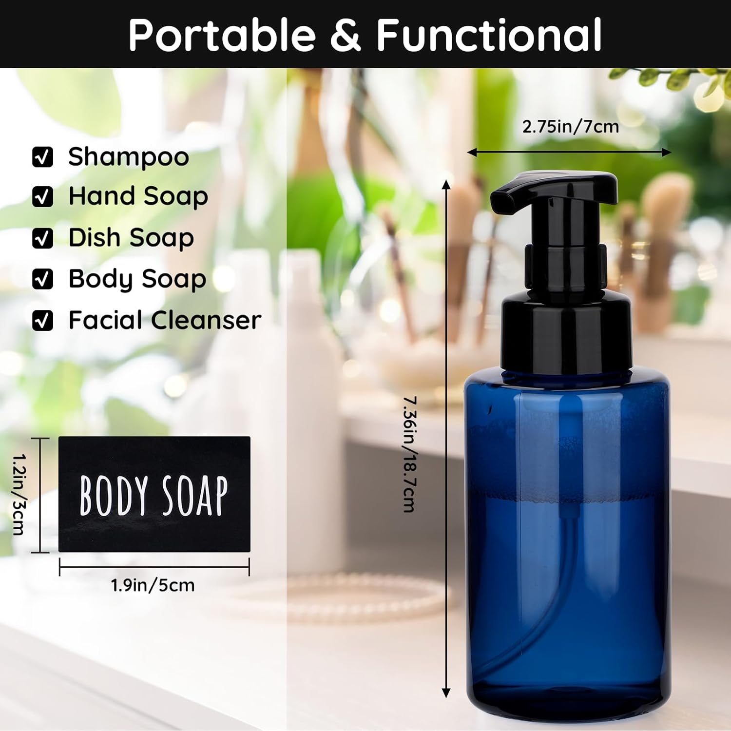 Segbeauty 13.5oz Plastic Foaming Soap Dispenser, 2pcs Reusable Soap Dispenser Foaming, 400ml Empty Plastic Foamer Bottle with Pump, Press Pump Foam Bottles with Waterproof Labels for Hand Wash - Image 3