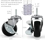 2 inch,Casters Set of 4,Caster Wheels 1/4 inch Threaded Stem,Wheels for Wire Shelving Racks,Leveling Casters,Replacement Wheels for Rolling Cart,Cart Wheels,Shelf Wheels,Wheels for Cart,Casters