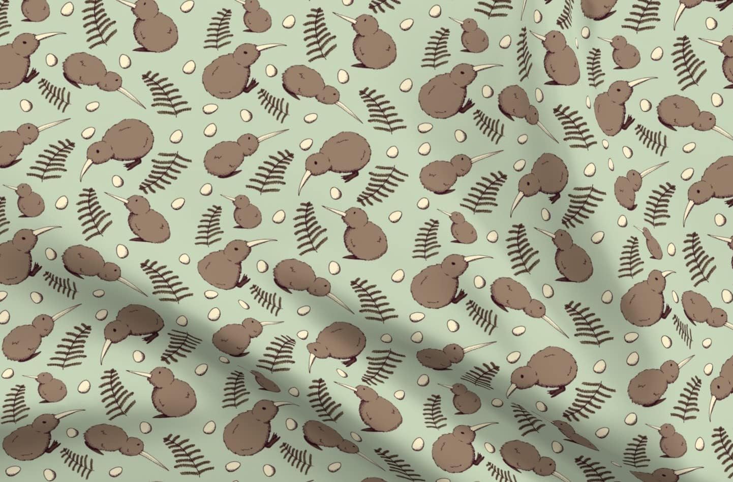 Spoonflower Fabric - Kiwi Bird Fern Egg Animal Nature Printed on Petal Signature Cotton Fabric Fat Quarter - Sewing Quilting Apparel Crafts Decor