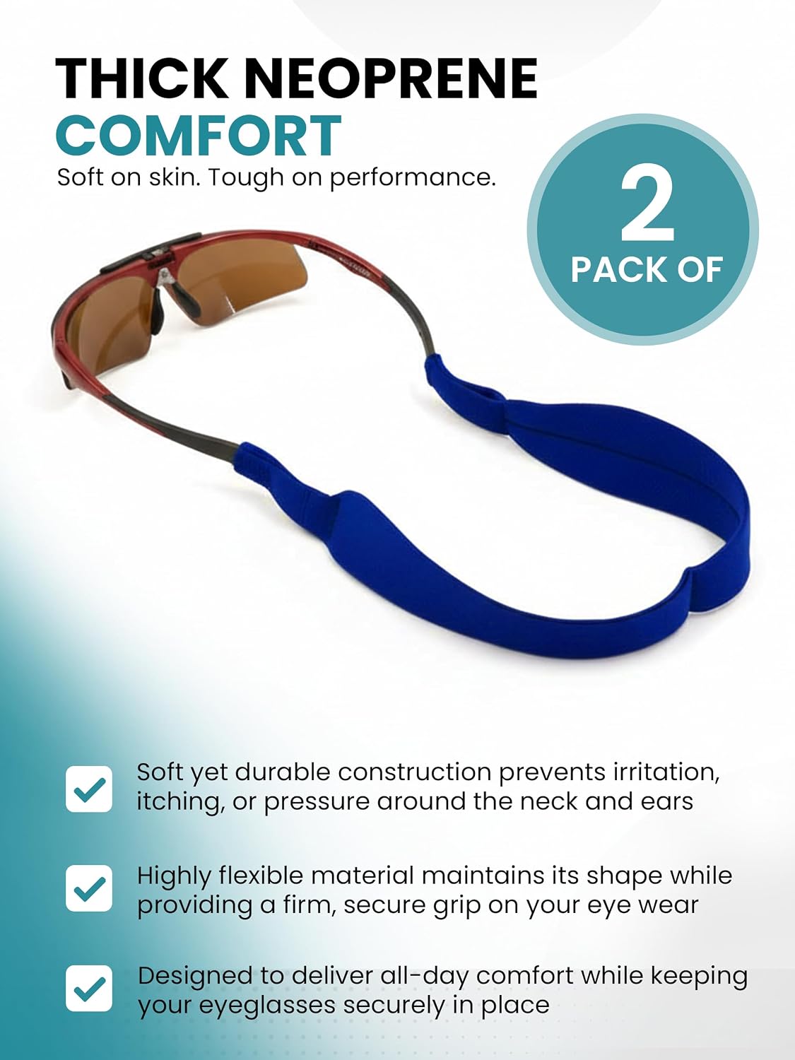 Eyeglass Retainer 2 or 4 Pack No-Tail Adjustable Soft Neoprene Adjustable Strap, String Cord Glasses, Sunglass Sports Holder