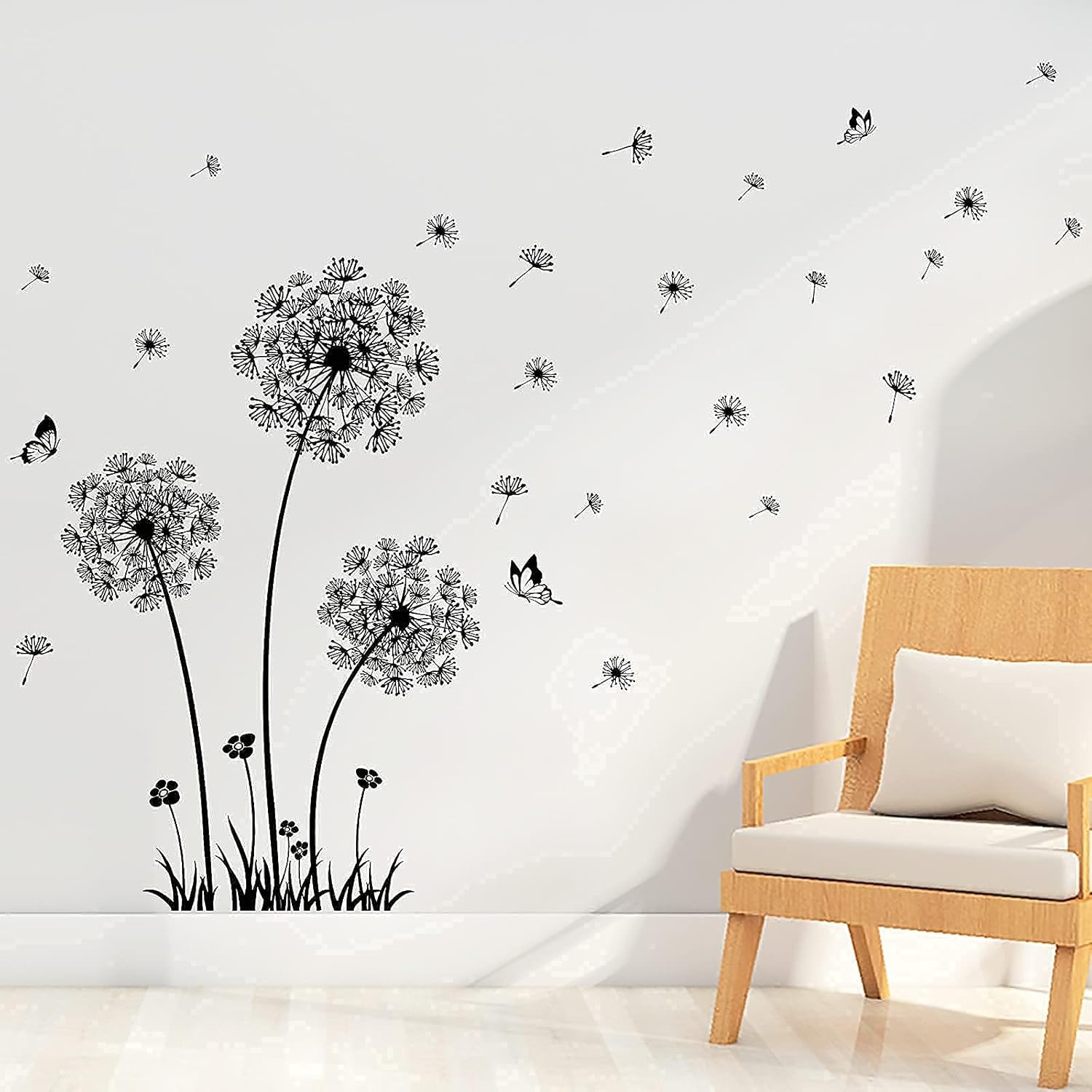 KIDSKY Black Dandelion Wall Decals Flying Flowers Butterflies Wall Stickers Removable Dandelion Wall Decor Sticker Dandelion Nursery Wall Decals Stickers for Living Room Bedroom Home Decor : Baby