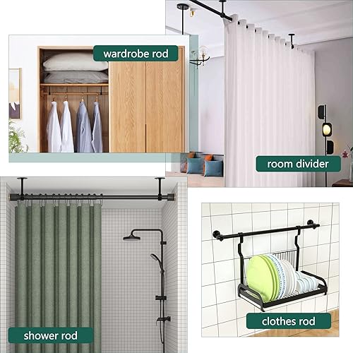 Miniatura 8 de Soportes de barra de cortina de techo, soporte de barra de cortina resistente de 1 pulgada, soporte de barra de cortina de montaje en techo negro,