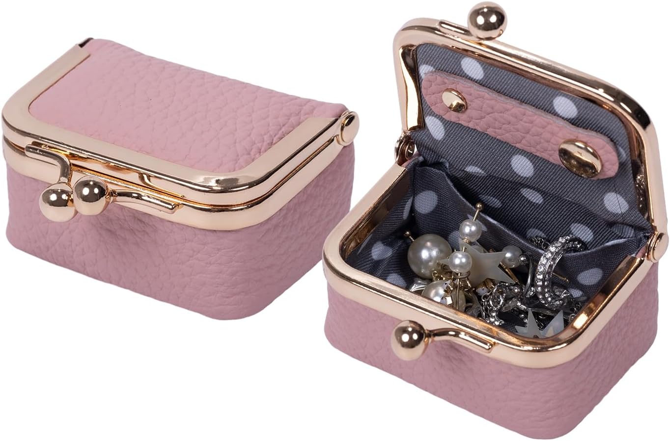 Leather Mini Jewelry Box Portable Vintage Coin Purse Travel Jewelry Case Organizer with Lock (Pink)