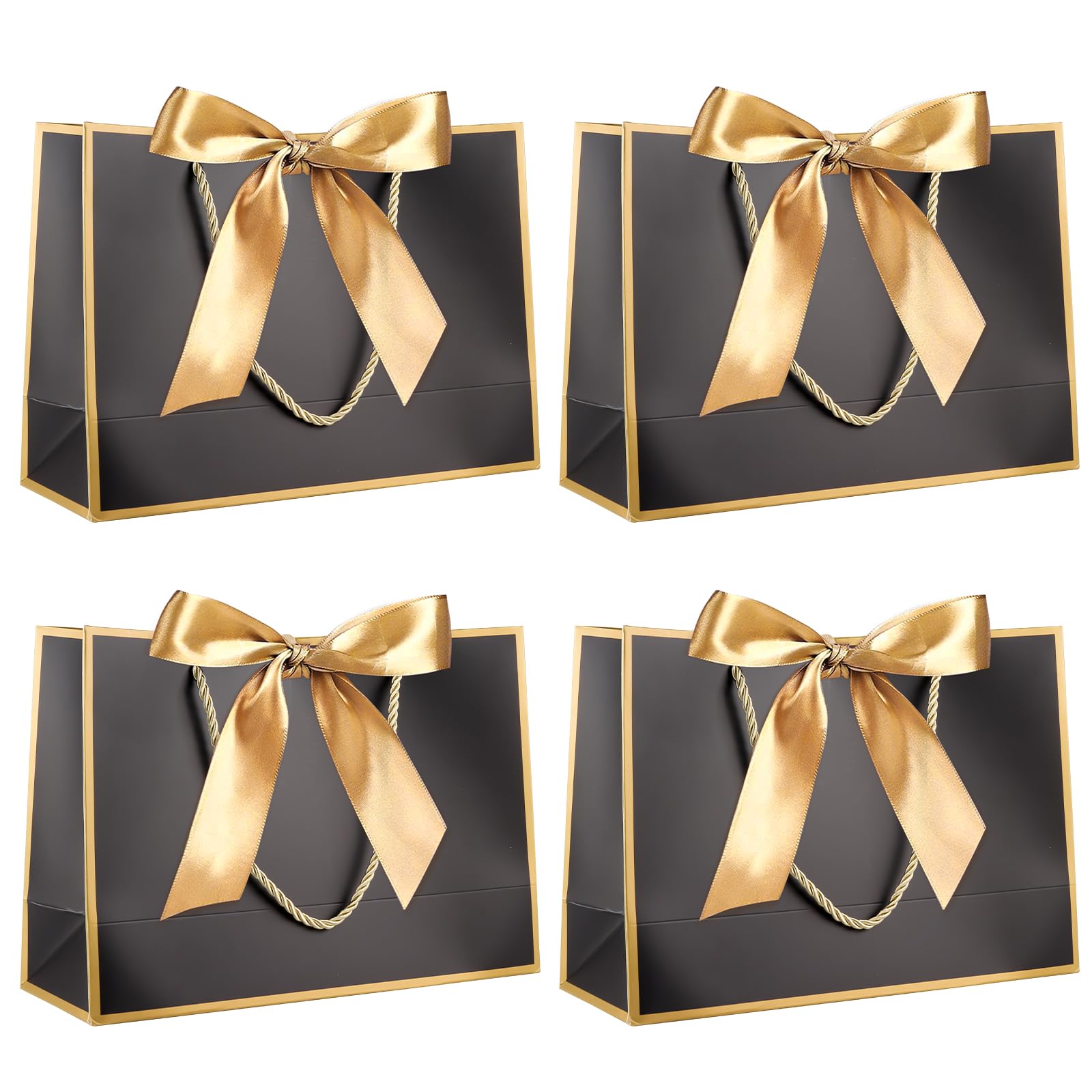 Yiran 4Pcs Medium Black Gold Gift Bag with Greeting Handles and Ribbon for Men Women Valentines Wedding Party Favors Goodie Wrapping Bag Decorations Supplies — image 1