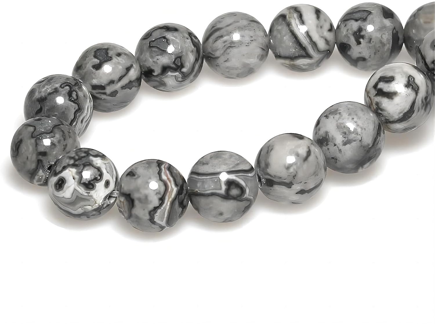 MJDCB AAA Natural Map Stone Beads Gray Picasso Stone Beads for DIY Bracelet Making 15" (4mm) - Image 2