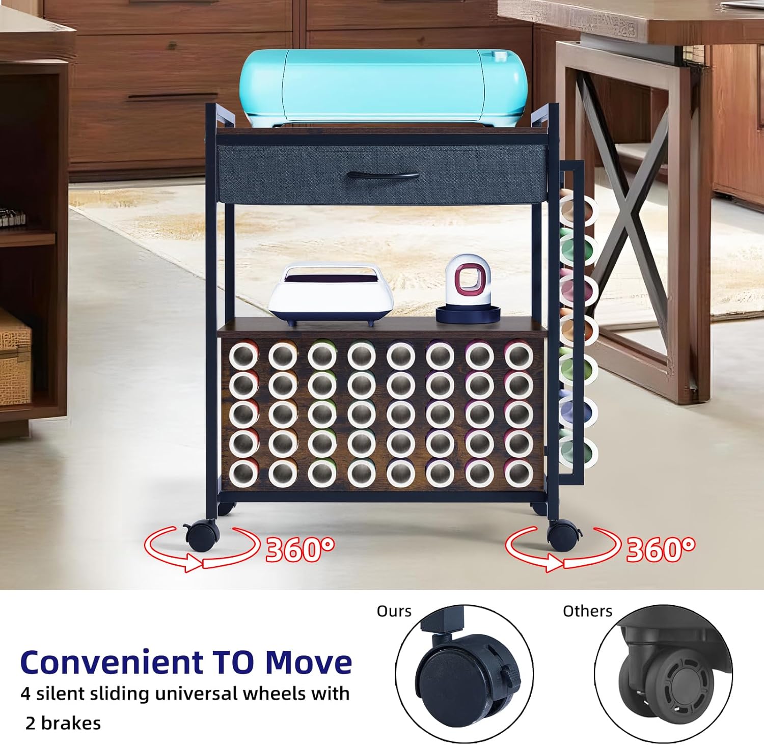 GarveeHome Craft Organizer and Storage Rolling Cart Compatible with Cricut Machine, Craft Storage Cart with Fabric Drawer & Hook, 47 Vinyl Roll Holder for Home Crafting Workstation Room
