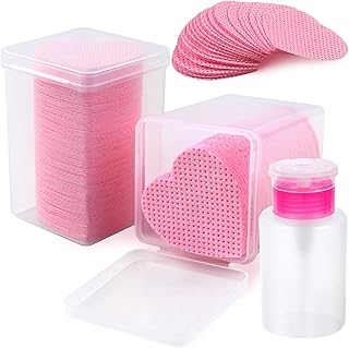 400PCS Nail Cotton Pads,1 Pull-Down Pump Dispenser Bottle, Super Absorbent Soft Non-Woven Eyelash Glue Wipes,Lash Extensions Glue Cleaning Wipes Nail Salon Supplies (Pink)