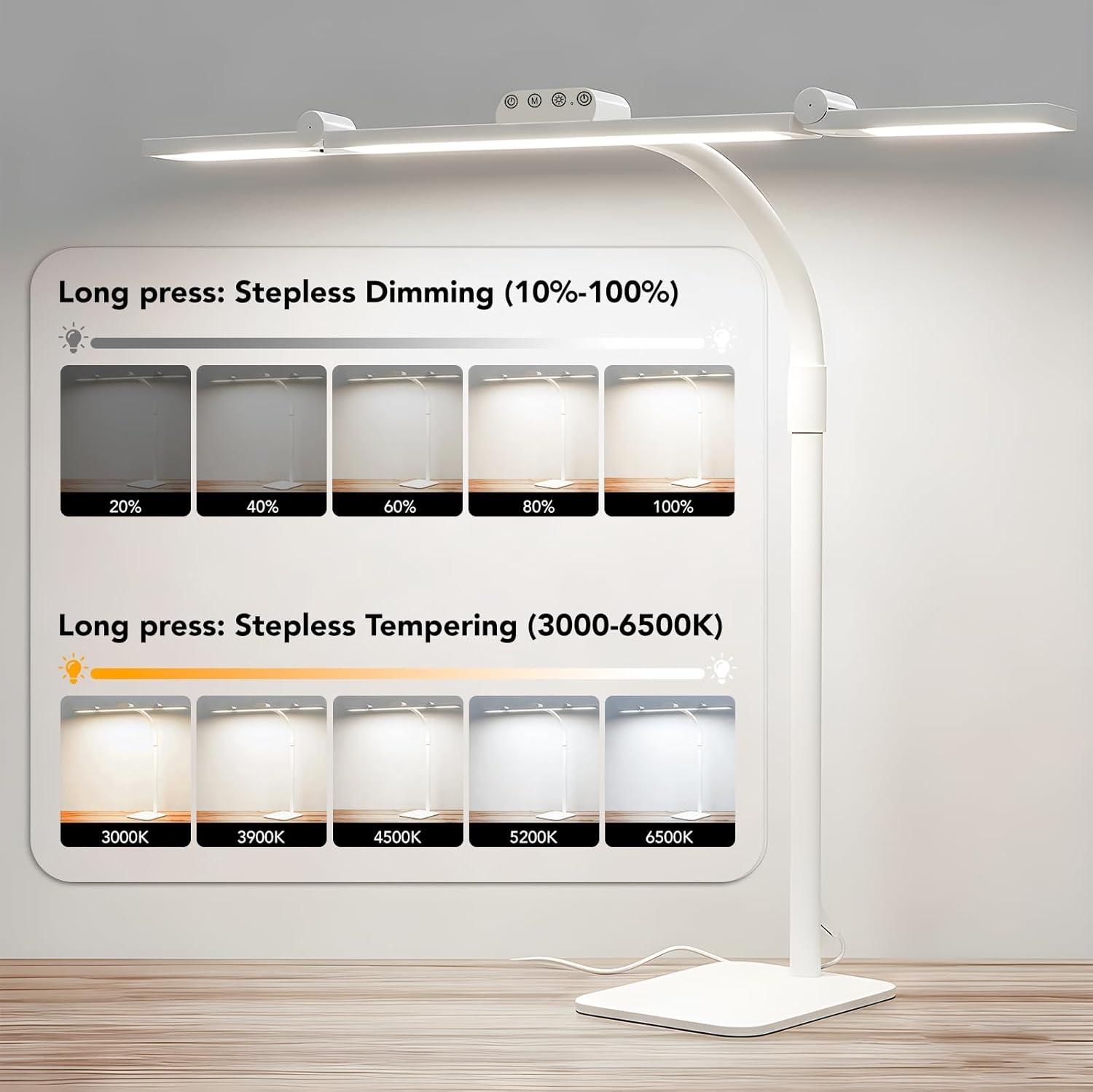 LED Desk Lamp for Home Office with Base, 28.2" Adjustable Gooseneck Swing Arm Bright Desk Light, Dimmable Architect Table Lamp for Desktop Computer Light, Reading, Study, Workbench（White）