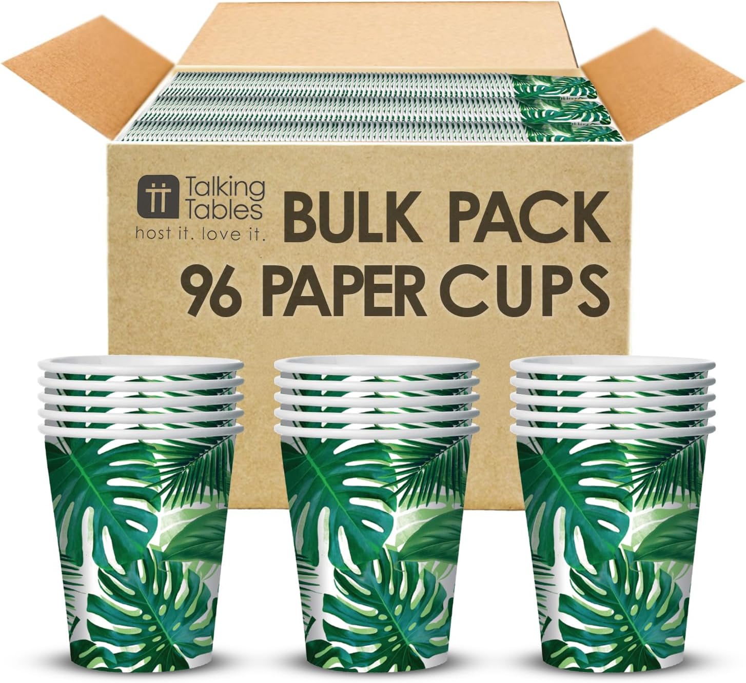 Talking Tables 96 x Bulk Pack Tropical Disposable Paper Party Cups Home Recyclable, Eco-Friendly, Summer Garden, Kids Birthday, Jungle, Hawaiian, Fiesta Themed BBQ (250ml/9oz)