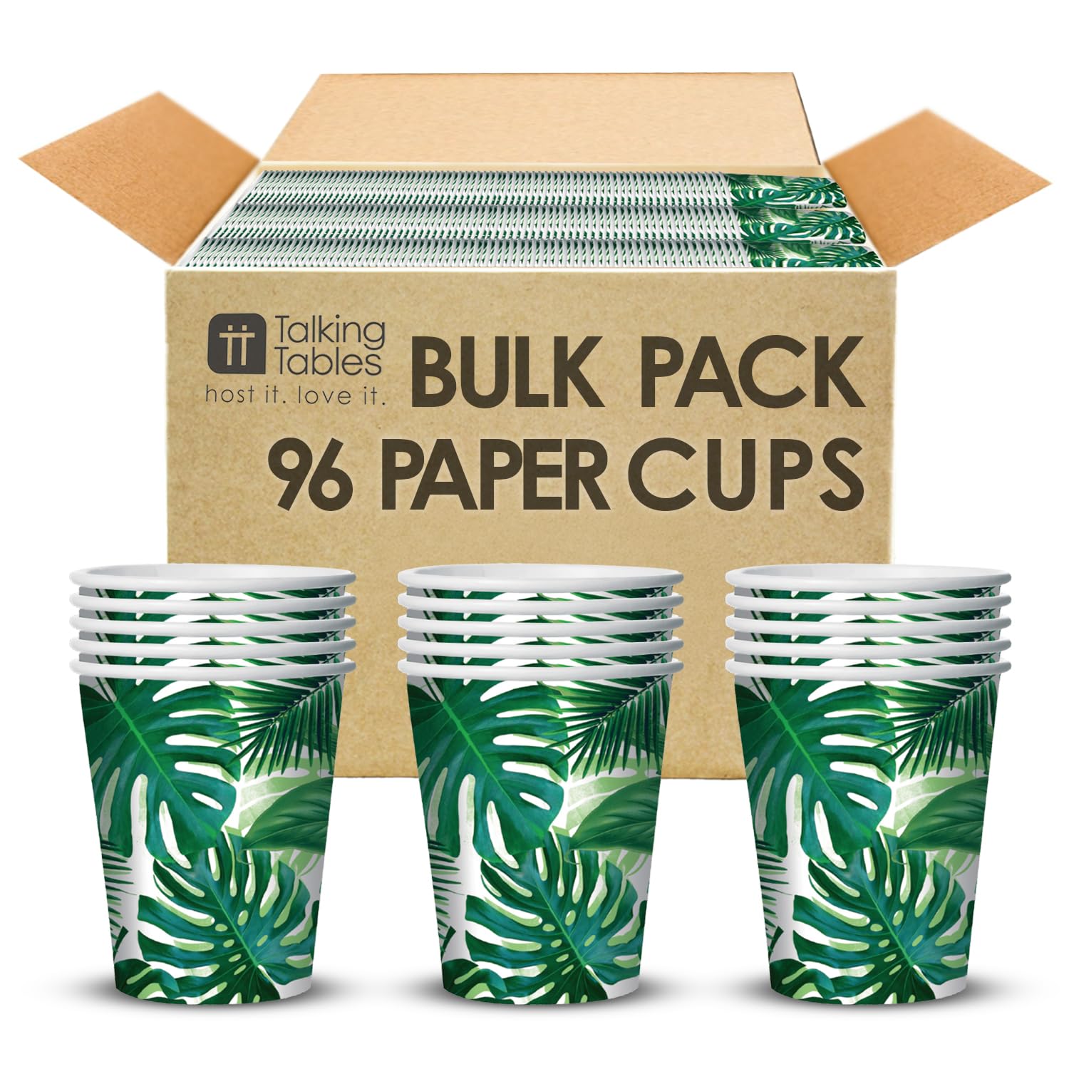 Talking Tables 96 x Bulk Pack Tropical Disposable Paper Party Cups Home Recyclable, Eco-Friendly, Summer Garden, Kids Birthday, Jungle, Hawaiian, Fiesta Themed BBQ (250ml/9oz)