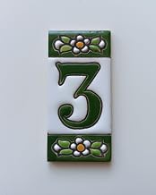 Ceramic House Tiles with Numbers and Letters, Green Floral Pattern, Tile Size 7.5cm x 3.5cm, 2-6 Tile Frames (Tile Number 3)