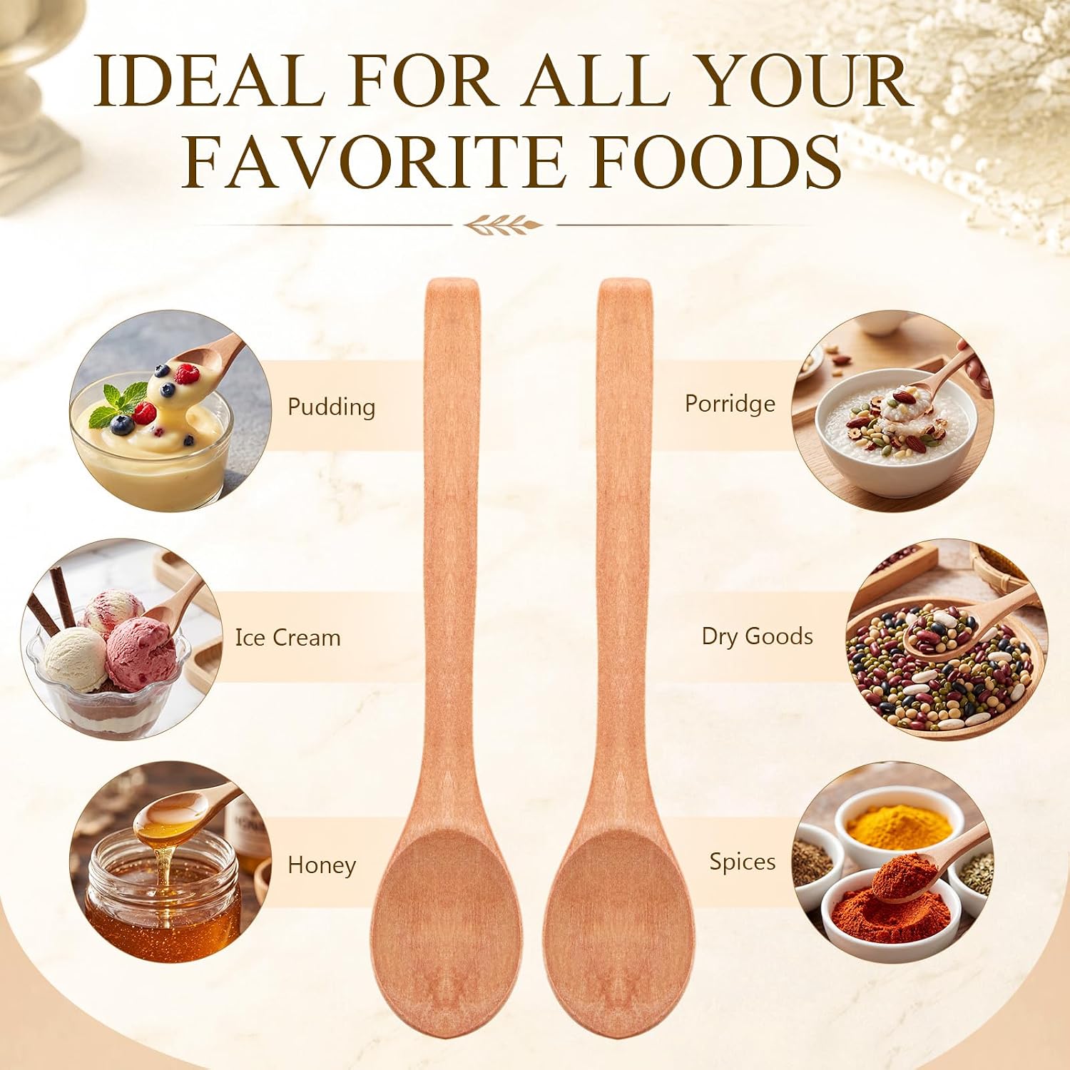 Boao 60 Pcs Small Wooden Spoons, 5.12'' L Mini Wood Spoons for Soup, Little Tiny Honey Teaspoons Bulk for Stirring Coffee Tea Jar Sugar Seasoning Oil Kitchen Supplies (Light Brown)
