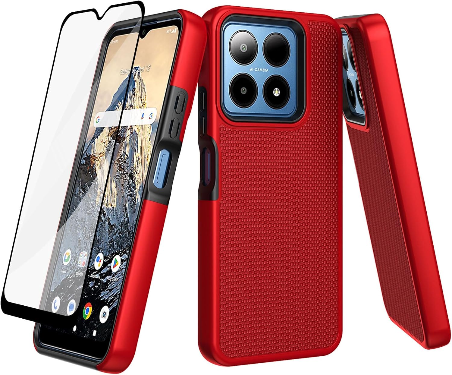 Ailiber Case for Boost Summit 5G, Boost Summit 5G Cell Phone Case, with Screen Protector, Dual Layer Shockproof Silicone Bumper, Non Slip Back Heavy Duty Rugged Phone Cover-Red Ailiber Case for Boost Summit 5G, Boost Summit 5G Cell Phone Case, with Screen Protector, Dual Layer Shockproof Silicone Bumper, Non Slip Back Heavy Duty Rugged Phone Cover-Red