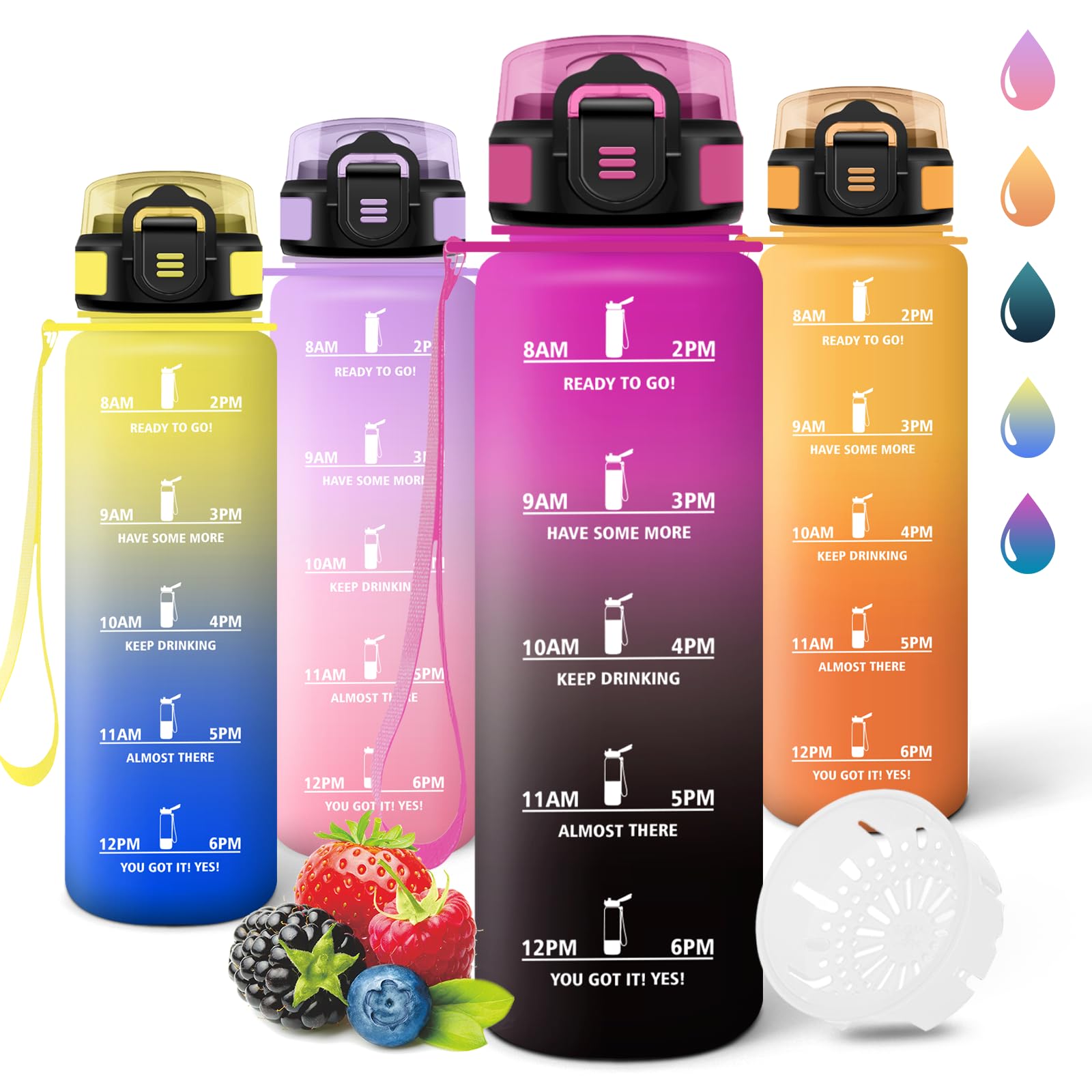 Motswedi Borraccia 1 litro,Riutilizzabile, Borraccia Motivazionale, a Prova di Perdite, Bottiglia Acqua, Senza BPA, Borracce, per Sport, Ufficio, Ciclismo, Palestra, Viola&Nero