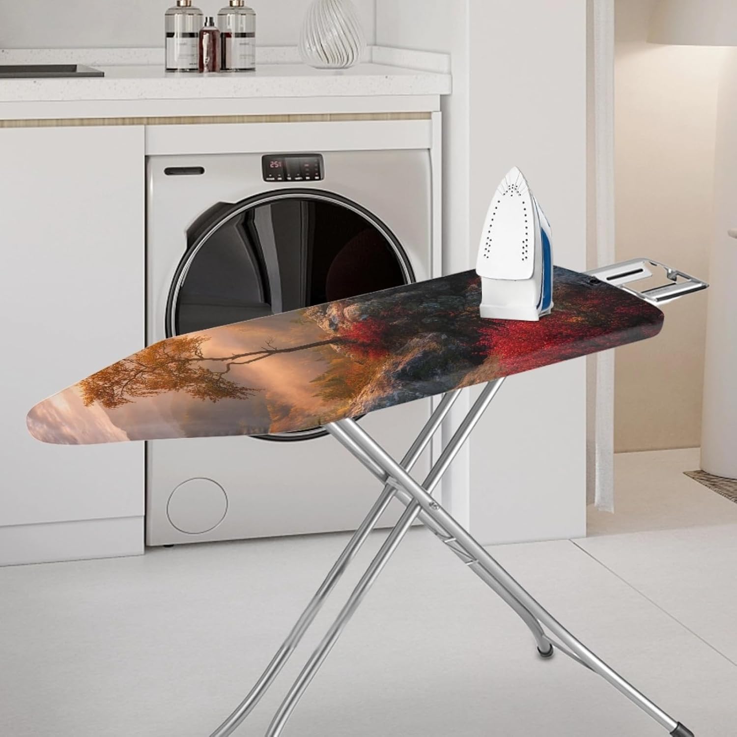 Iron Board Cover with Padding Standard Size Tree Golden Red Padded Ironing Board Covers 15x54 Heat Reflective Extra Thick Wide Non Stick Scorch and Stain Resistant Heatproof