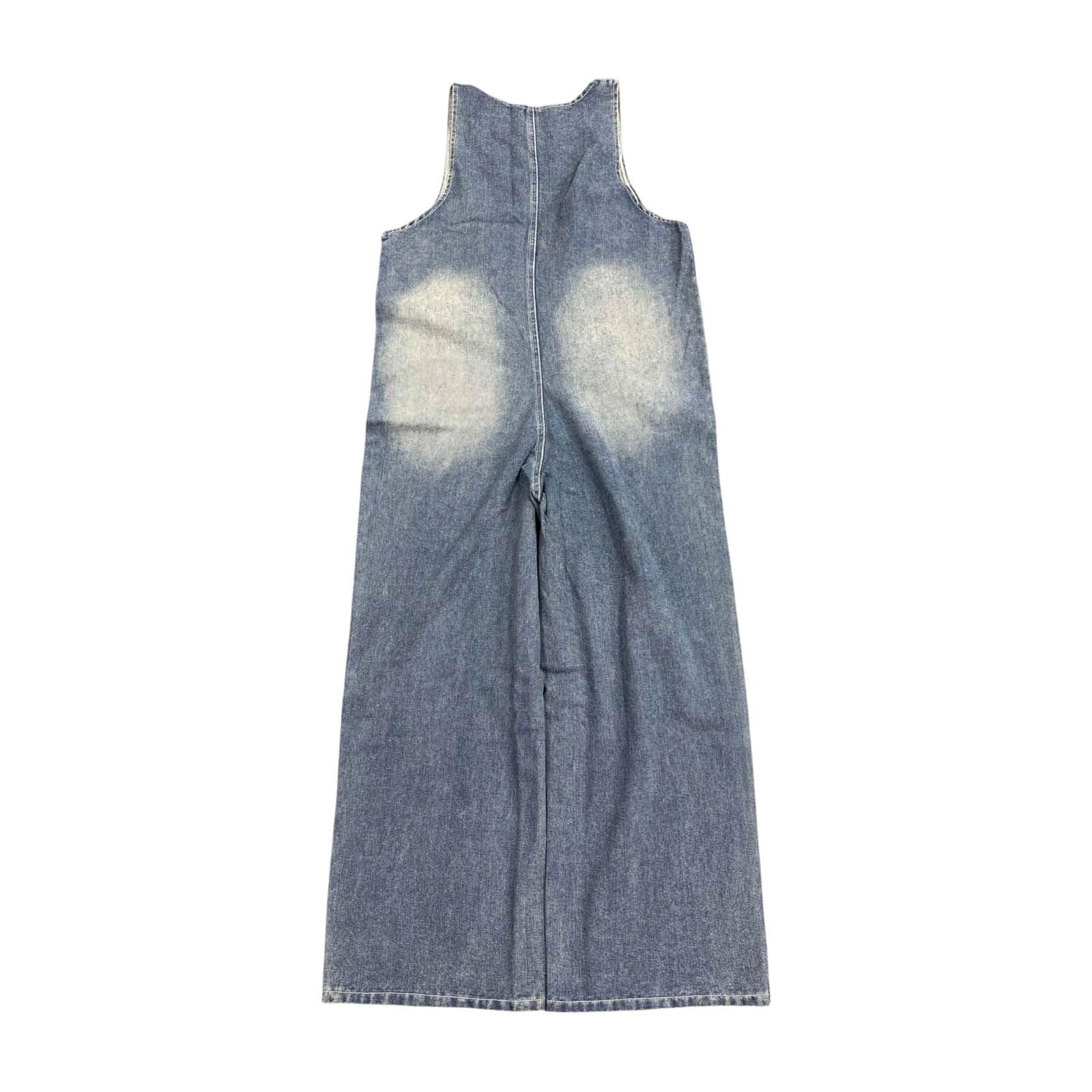 Generisch Damit Overall Peto für Weite Ärmloses U-Ausschnitt ElegRomper Taschen Knöpfe Playsuit Lässige Lockerer Schnitt Jeans Langer Bein Damen