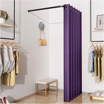 Clothing Store Fitting Room, L-Shaped Metal Track Locker Room, Privacy Protection Blackout Curtain Kit, Wall-Mounted Changing RoomPurple,100x100x200cm