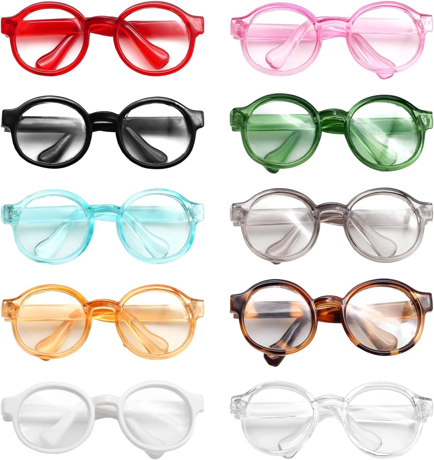 10 Pcs Doll Glasses, Mini Eyeglasses with Clear Lenses, Doll Dress Up Glasses, ABS Frame Eyewears, Colorful Fashion Accessories, Fashion Costume Supplies for 3.94-6.69" Dolls