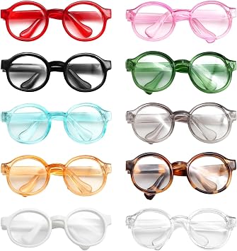 10 Pcs Doll Glasses, Mini Eyeglasses with Clear Lenses, Doll Dress Up Glasses, ABS Frame Eyewears, Colorful Fashion Accessories, Fashion Costume Supplies for 3.94-6.69" Dolls