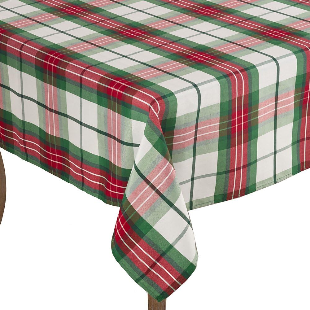 Multi Christmas Holiday Plaid Design Holiday Tablecloth, 70" Square
