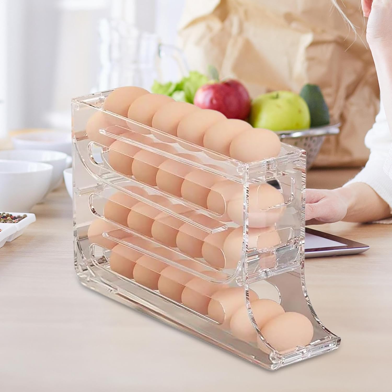 Automatic Refrigerator Egg Organizer 4 Tier Refrigerator Kitchen Kitchen Countertop Organizer image 5