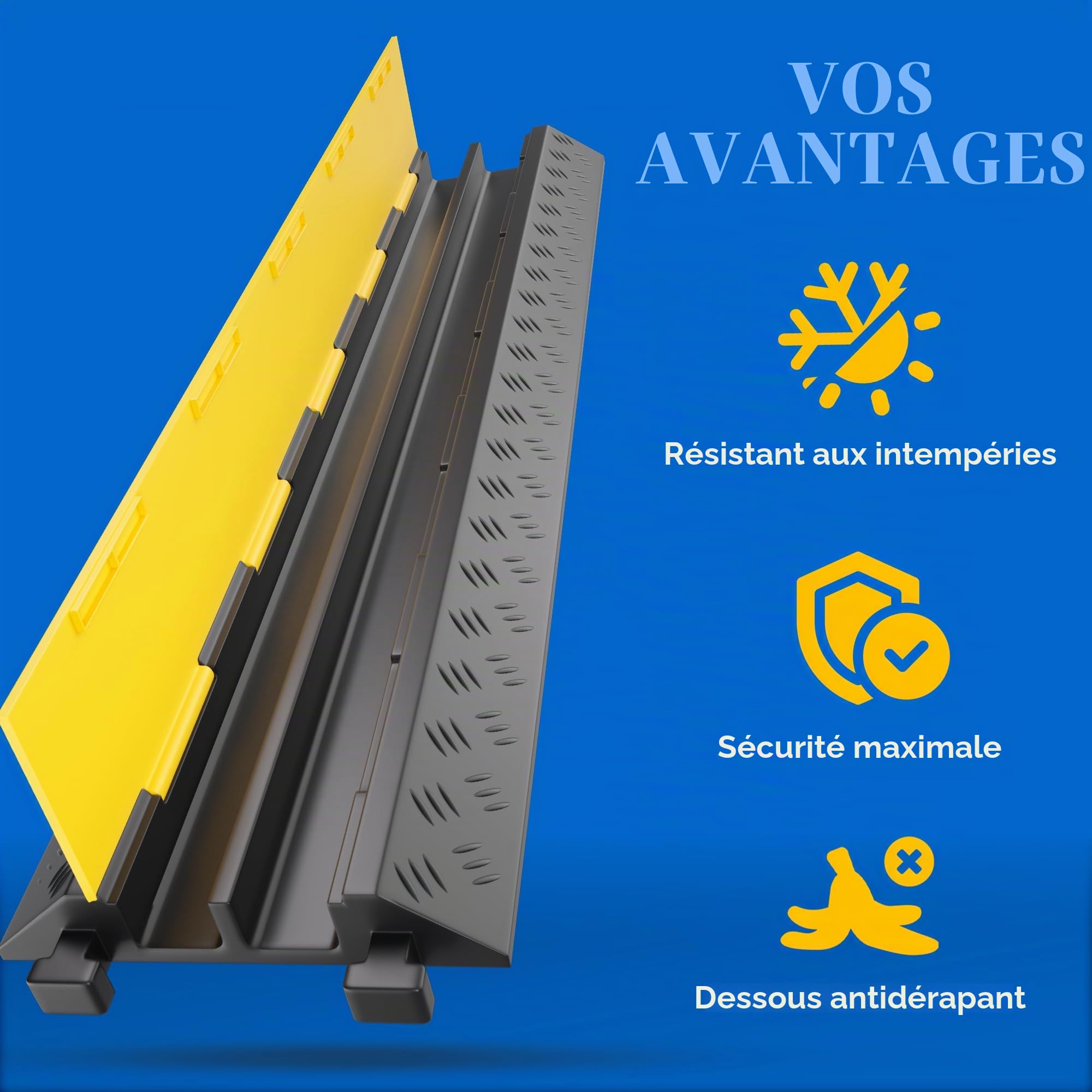 schlauchmeister24 Protection de câble avec Couvercle Protection Contre Les débordements en Caoutchouc (2 canaux | 100 x 25 x 5 cm)
