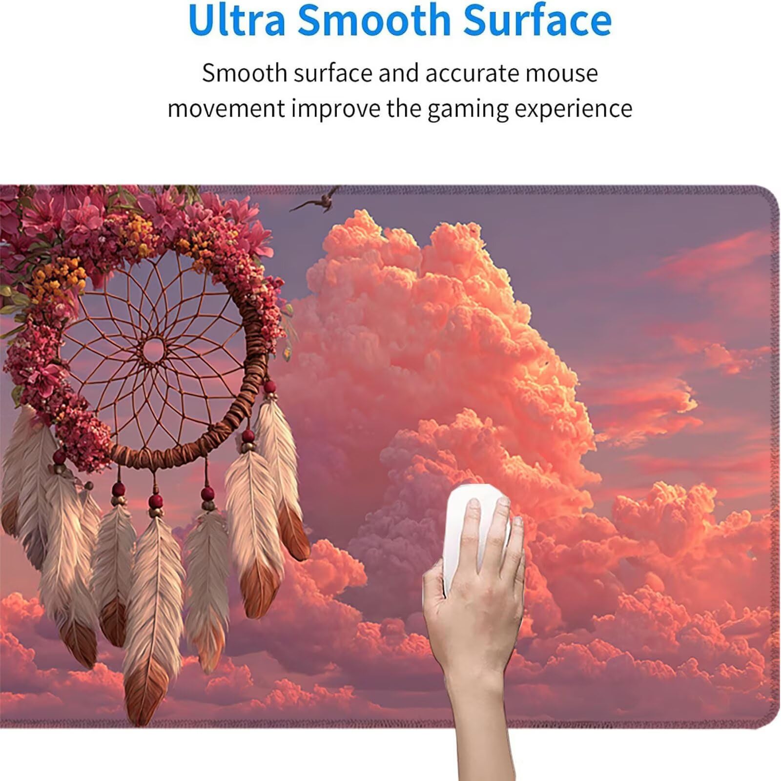 Rosa Alfombrilla Ratón XXL 1600x800x3 mm Grande Alfombrilla Ratón Gaming AtrapaSueños Art con Bordes Cosidos Diseño, Base de Goma Antideslizante Mouse Pad para PC Gaming Protector Escritorio z-7563