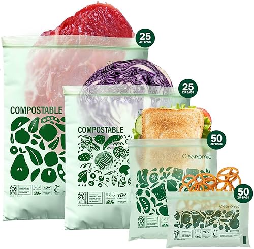 Miniatura 11 de Cleanomic Bolsas compostables de almacenamiento de alimentos de tamaño galón (25 Eco Zip) a prueba de congeladores y fugas, también disponibles
