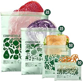 CLEANOMIC Compostable* Food Storage Bag Bundle - Gallon, Quart, Sandwich and Snack Sizes