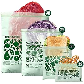 CLEANOMIC Compostable* Food Storage Bag Bundle - Gallon, Quart, Sandwich and Snack Sizes