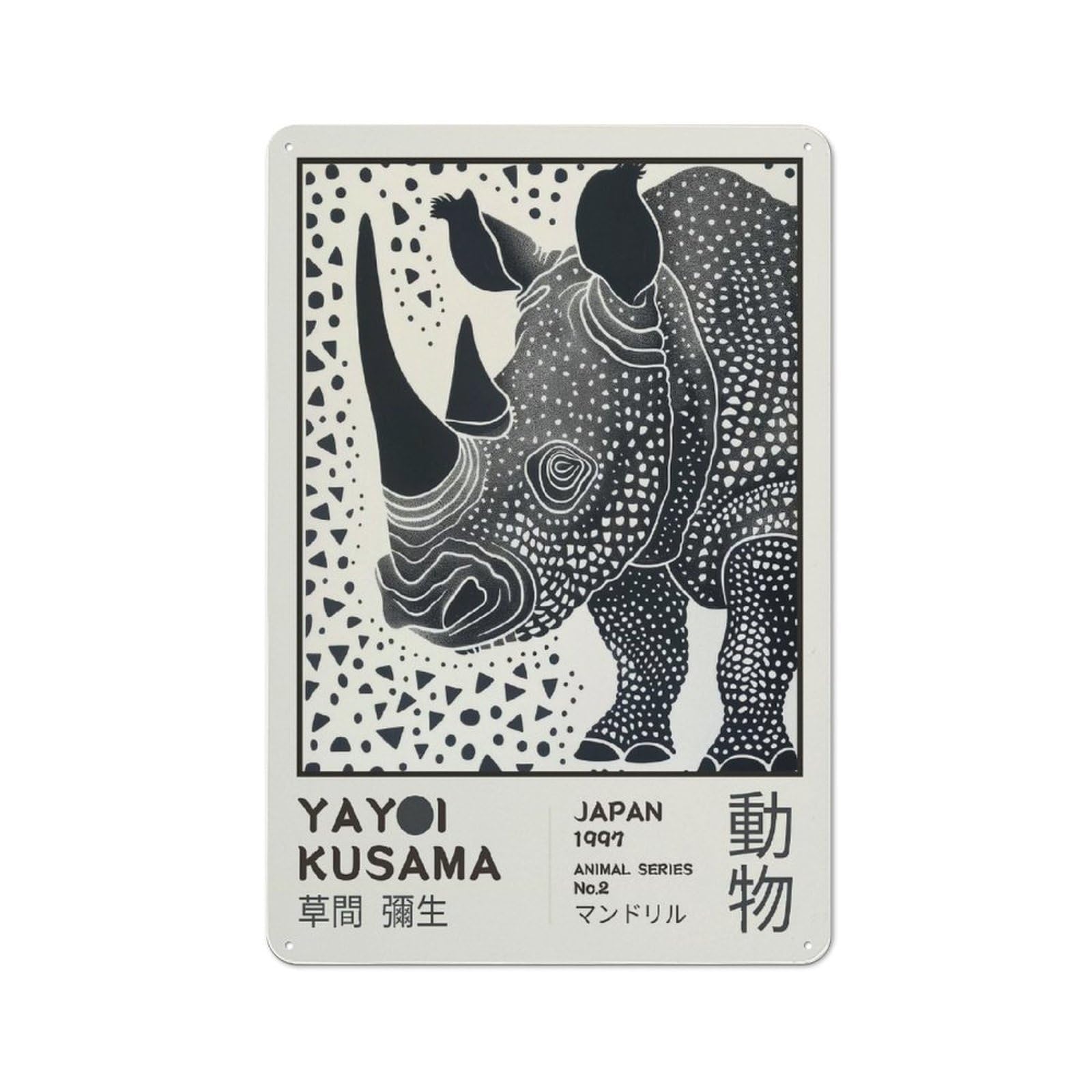 Junmoney Style-17 Yayoi Kusama Rhino No.2 Exhibition Poster Classic Metal Wall Decor 30X20cm, Tin Sign For Bar, Kitchen, Garage Or Games Room
