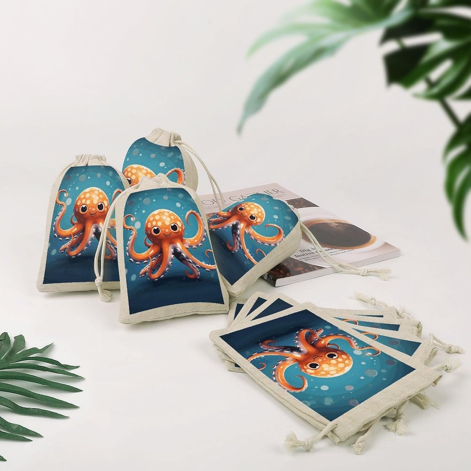 GFLFMXZW Octopus 8 Pcs Reusable Cotton Muslin Bag with Drawstring image 4