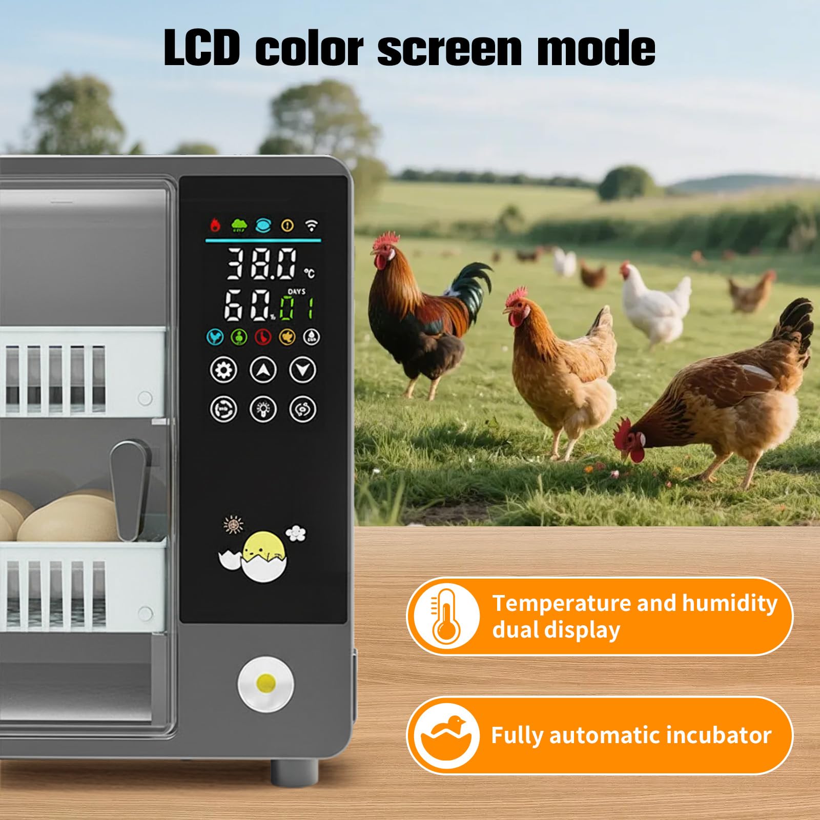 Couveuse entièrement automatique, 20-24 œufs Couveuse, avec rotation automatique des œufs et surveillance de l'humidité, 5 modes d'incubation Convient pour les œufs de poule, canard, oie, caille