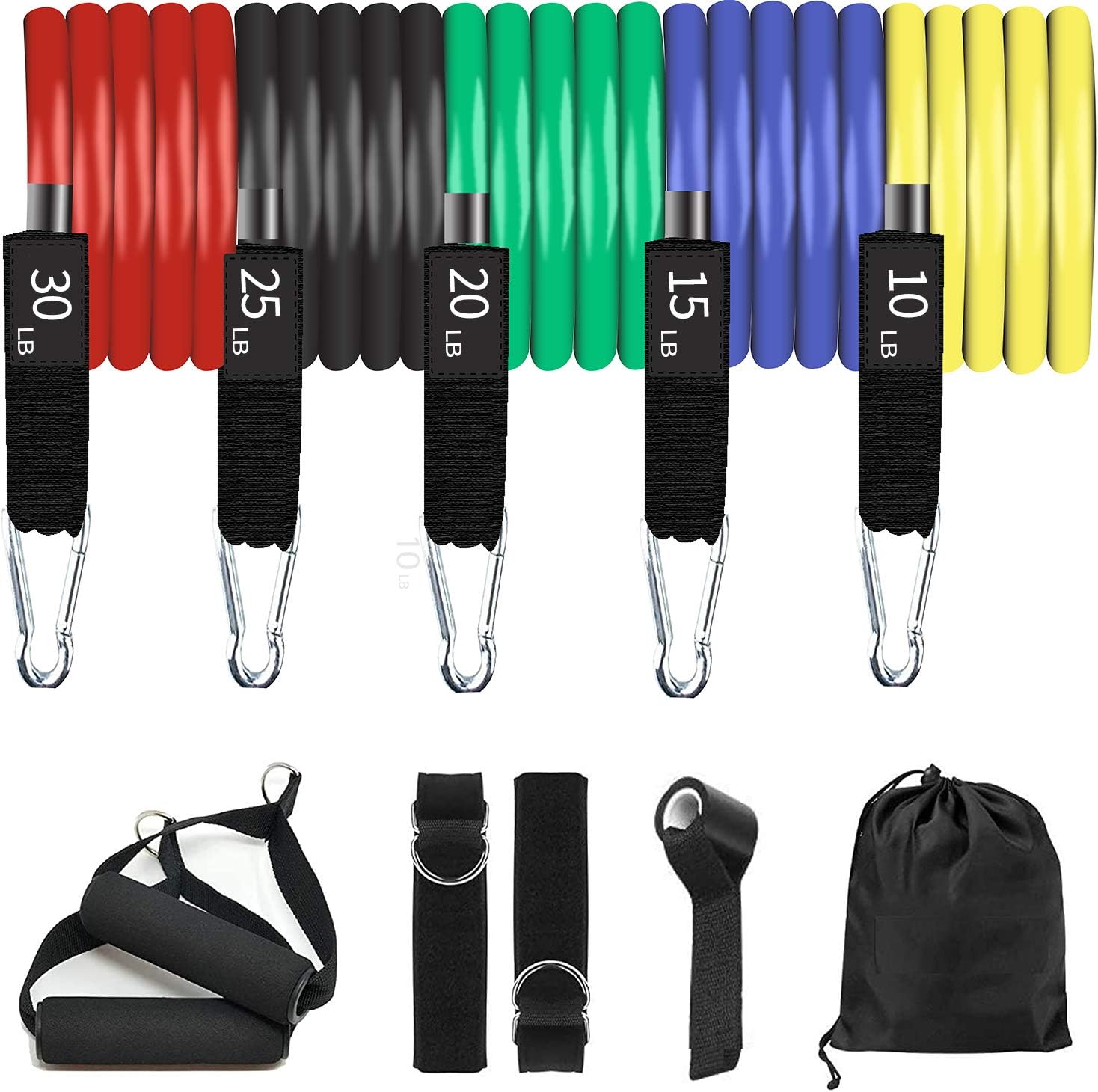 EZTecho Resistance Bands Set, Exercise Bands with Handles, Workout Bands with Carry Bag and Guide for Training, Ankle Straps for Home Workouts Set of 5