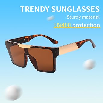 Oversized Sunglasses Men and Women Flat Top Square Frame UV400 Protection Trendy Visor Shades