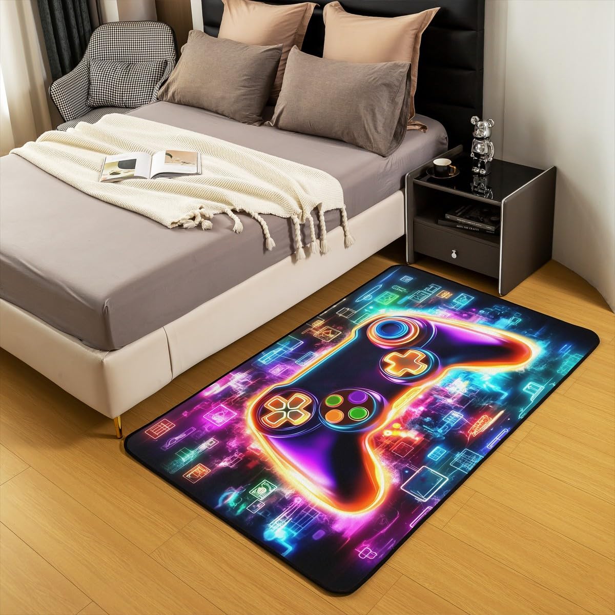 Loussiesd Dziecięcy gracz dekoracyjny dywan 100 * 150 cm gamingowy salon dywany do sypialni dla chłopców dziewcząt nastolatków nowoczesna konsola do gier kontroler wewnętrzna mata podłogowa gra