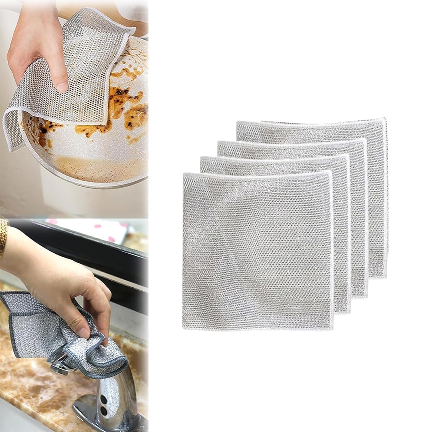 Entisia Scrubbing Pad Wire - Stainless Steel Scrubber Non-Scratch Wire Dishcloth, Multifunctional Dishwashing Sponge, Easy Reusable Cleaning Supplies for Kitchen, Sinks, Pots, Cooktops (Pack of 4) (B0CZZXKQ6Q) Amazon Price History, Amazon Price Tracker