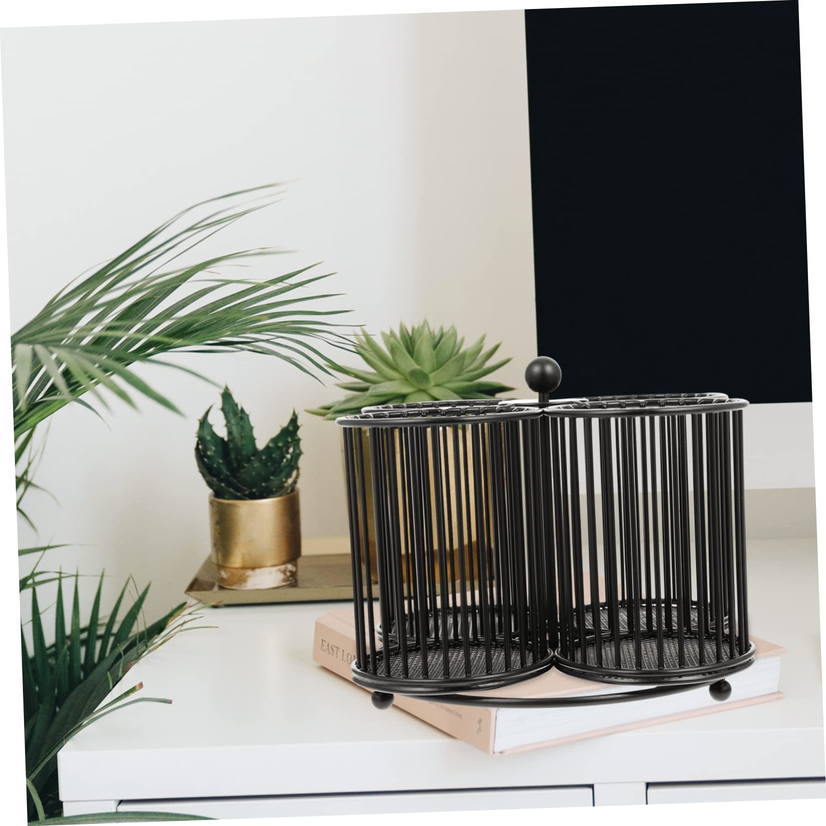 Porte-stylo Rotatif à Quatre Compartiments en Fer Noir