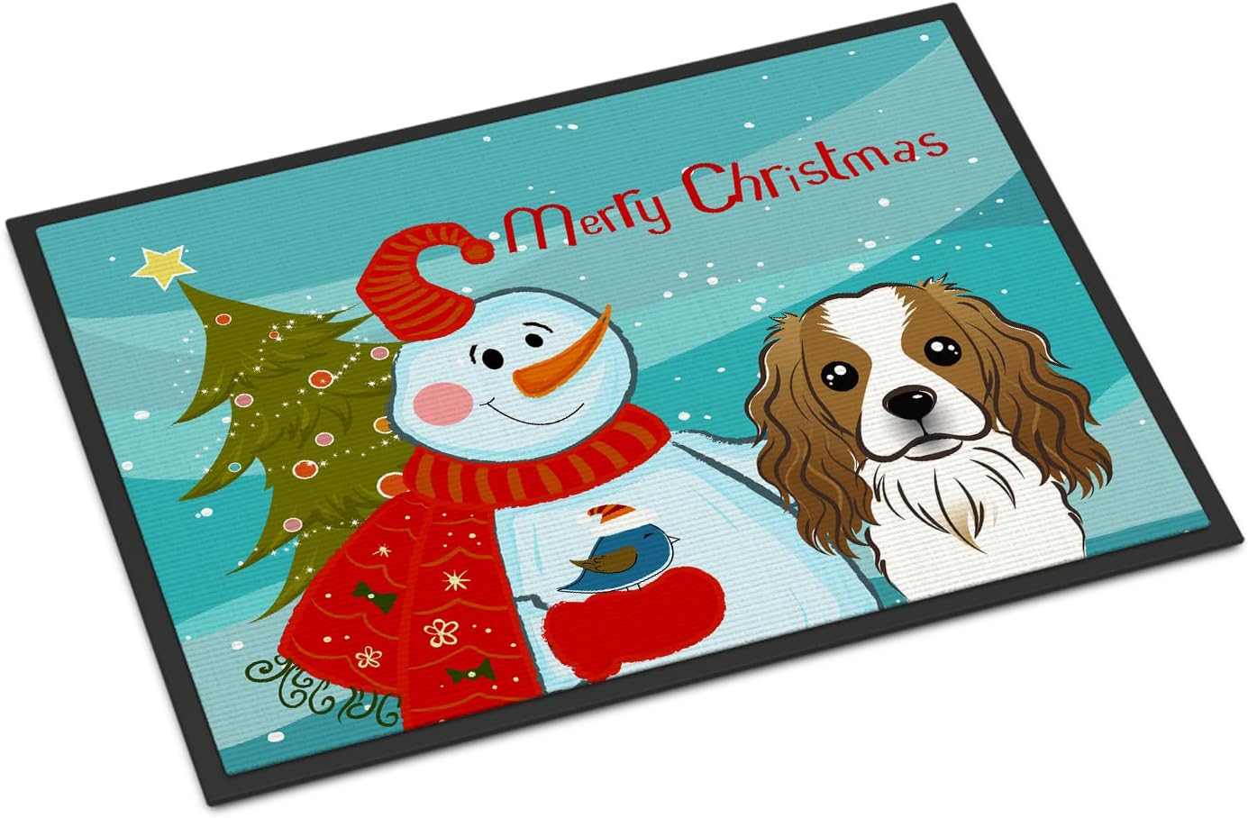 Caroline's Treasures BB1844JMAT Snowman with Cavalier Spaniel Doormat 24x36 Front Door Mat Indoor Outdoor Rugs for Entryway, Non Slip Washable Low Pile, 24H X 36W