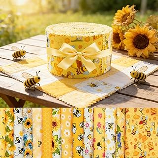 42 Pieces Little Bee Pattern Cotton Fabric Strips, 2.6 x 19.7 Inches Precut Patchwork Fabric, for DIY Quilting, Sewing & Craft Projects