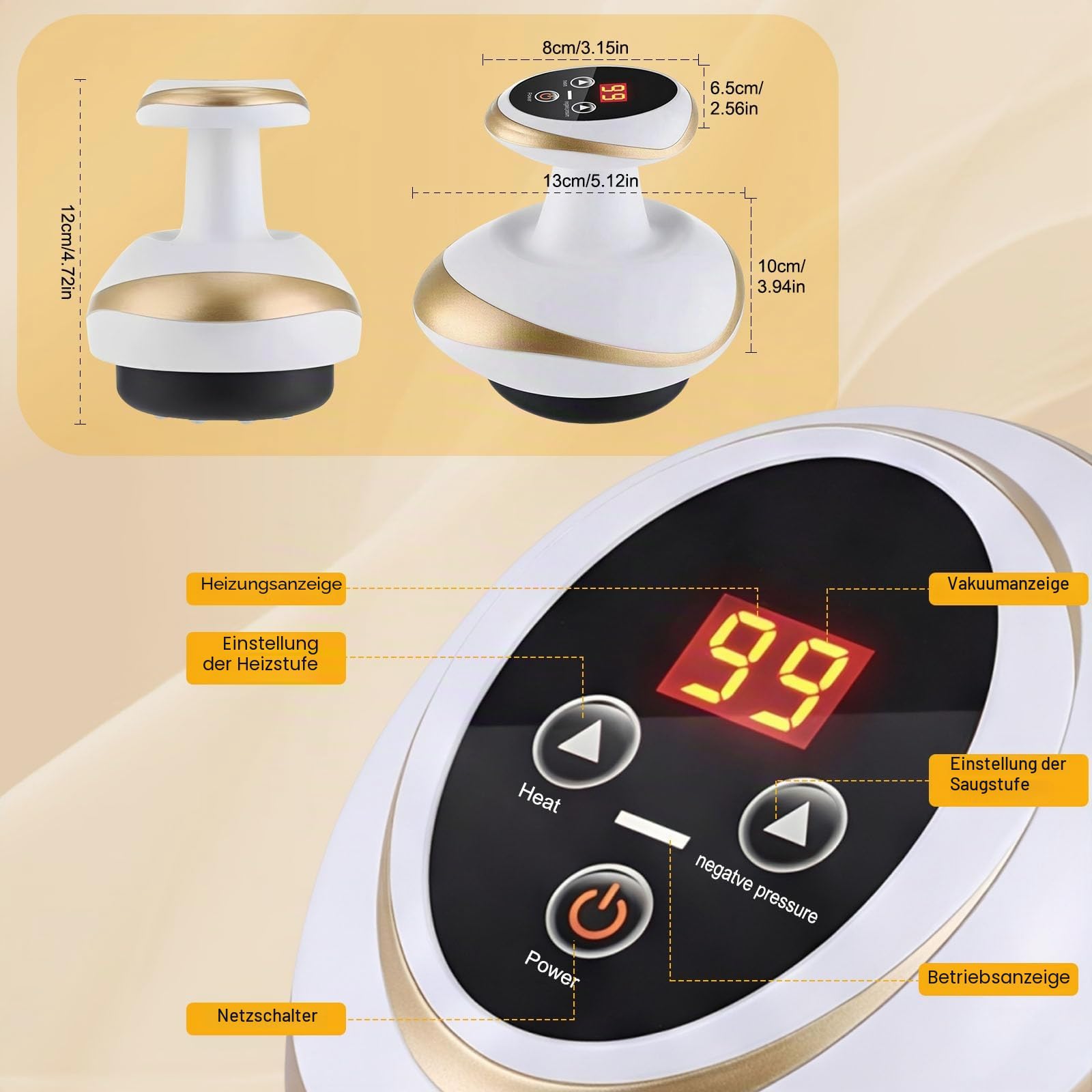 Vakuum Massage 4-in-1 Cellulite Massagegerät, Elektrisches Vakuum & Gua Sha Gerät für straffere Haut, Tiefenmassage mit Wärme, Körperformung & Durchblutung für Ganzkörper Anwendung Zuhause