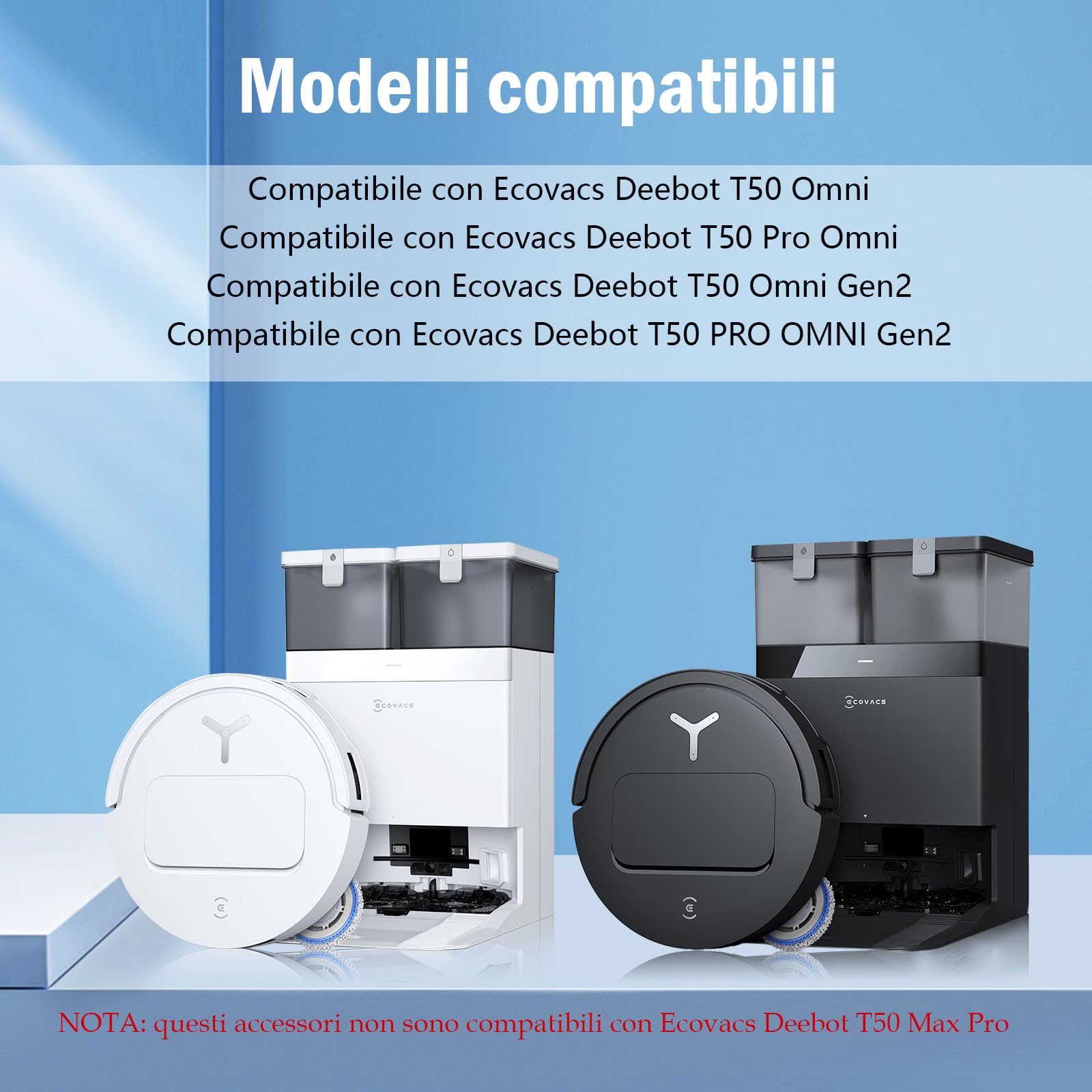 LOVOBO 26 Accessori Robot Aspirapolvere per Ecovacs Deebot T50 Pro Omin/T50 Omni/T50 PRO OMNI Gen2/T50 Omni Gen2, 1 Spazzola Principale, 6 Panni Per Mocio, 6 Sacchetti Per La Polvere, 6 Filtri