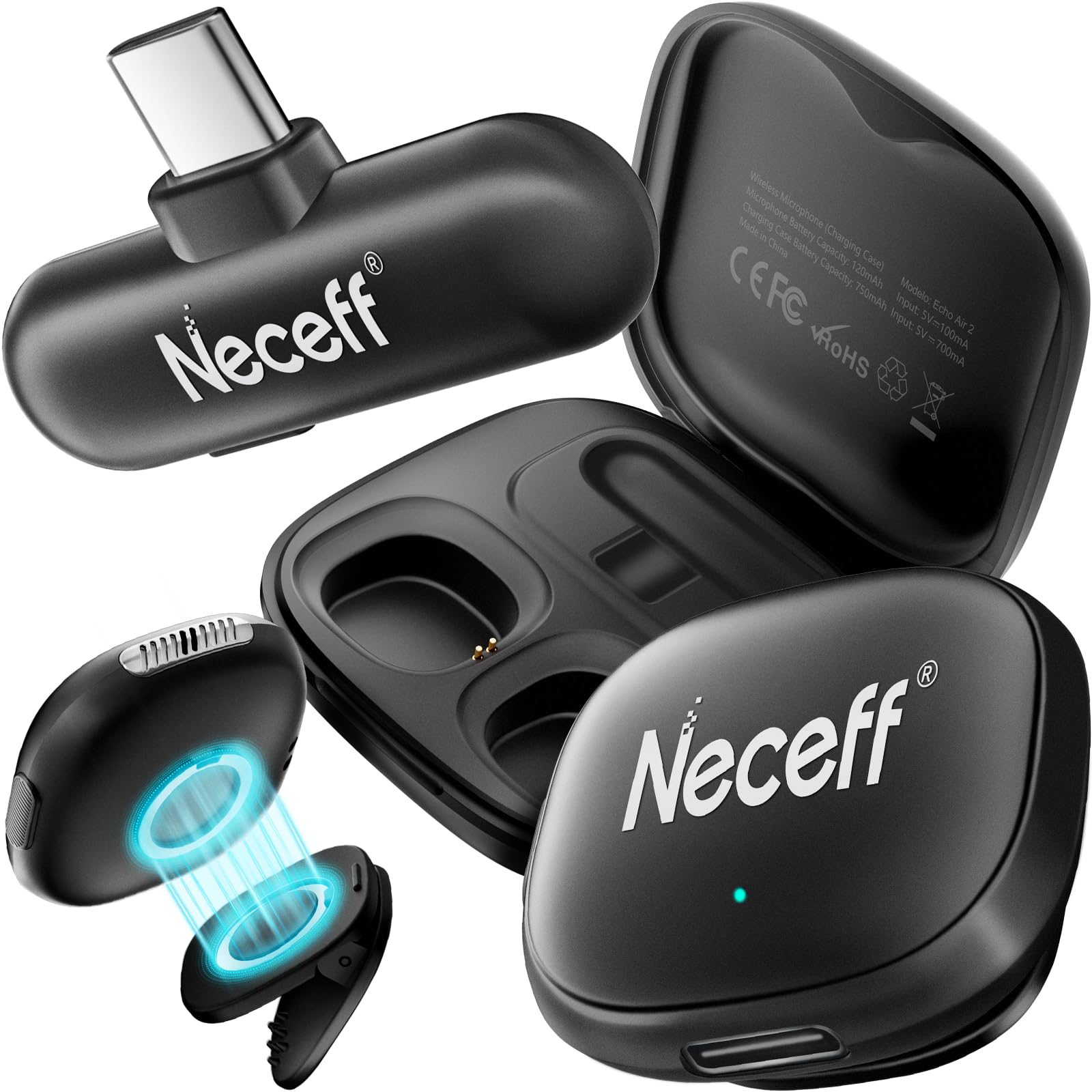 Mini Microfono Wireless USB C per iPhone 15 16 Android Samsung Microfono per Cellulare e PC con Cancellazione Rumore AI Microfono Wireless Professionale per Video Social Vlog YouTube TikTok 32H